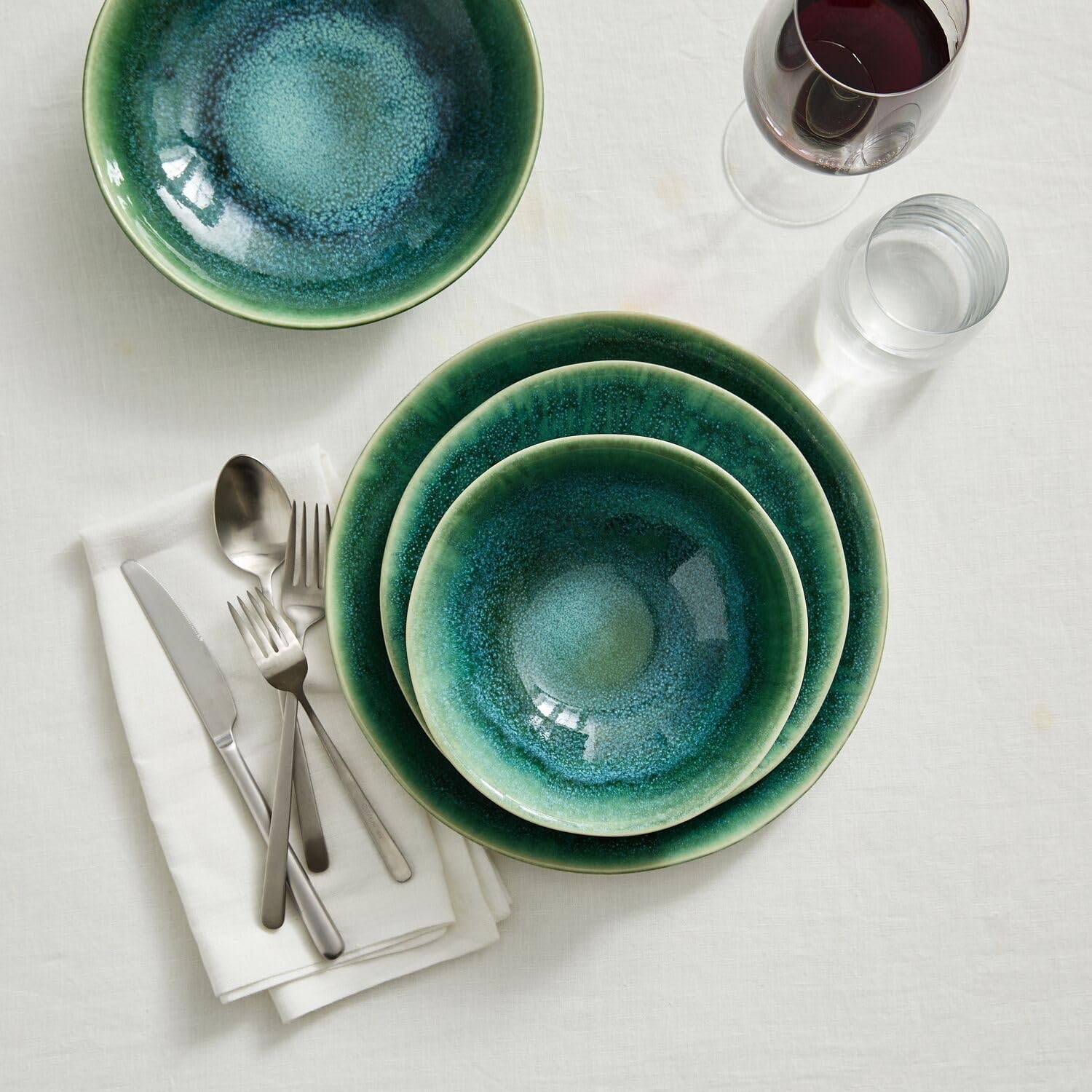 image:imageSur La Table Cloud Emerald 12Piece Dinnerware Set Emerald Green