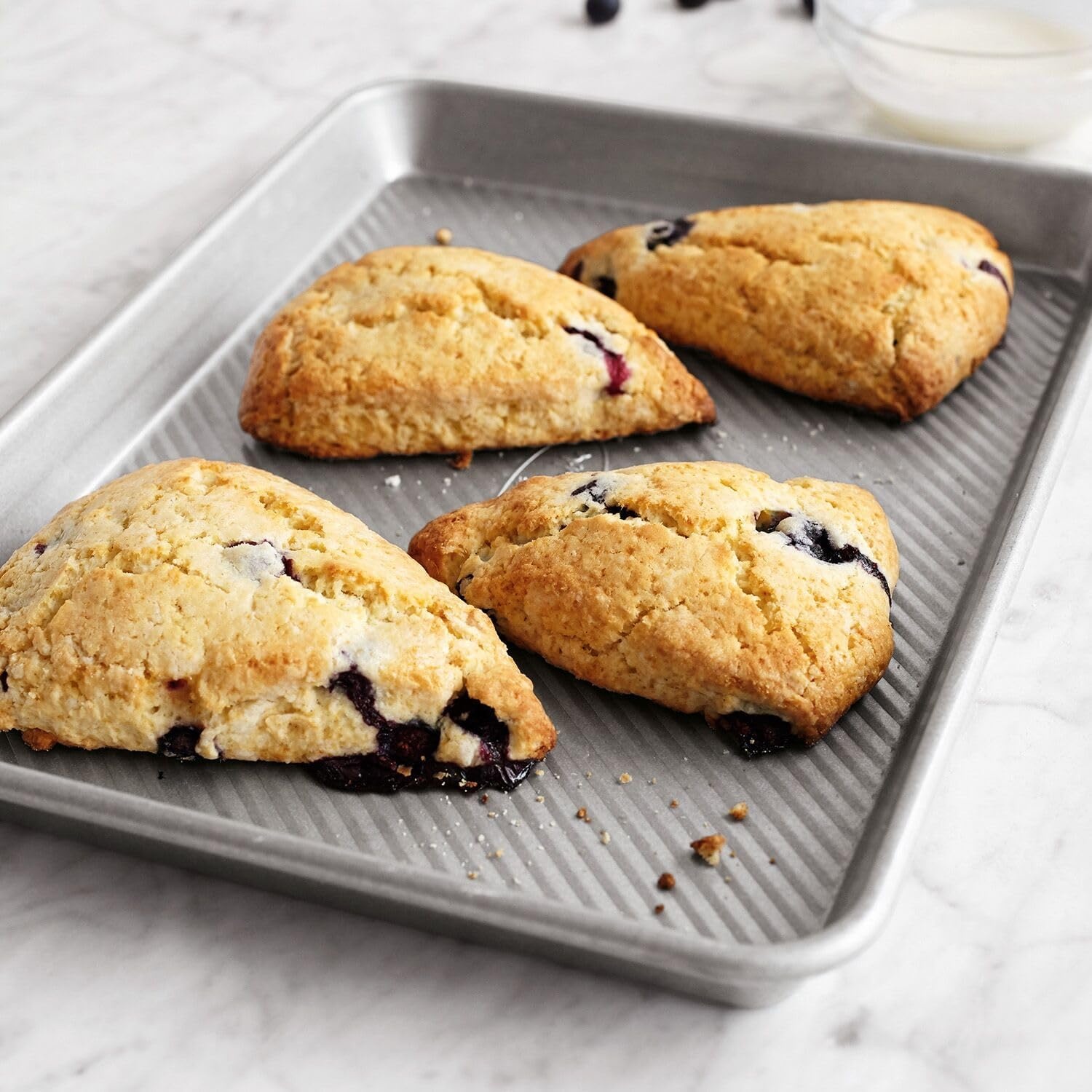 image:imageSur La Table Commercial Baking Pan Set 3Piece Aluminized Steel Pans 14 Pan 12 Pan Jelly Roll Pan with Fluted Corrugated Design for Even Heating Rust ampamp Warp Resistant Nonstick Silicone