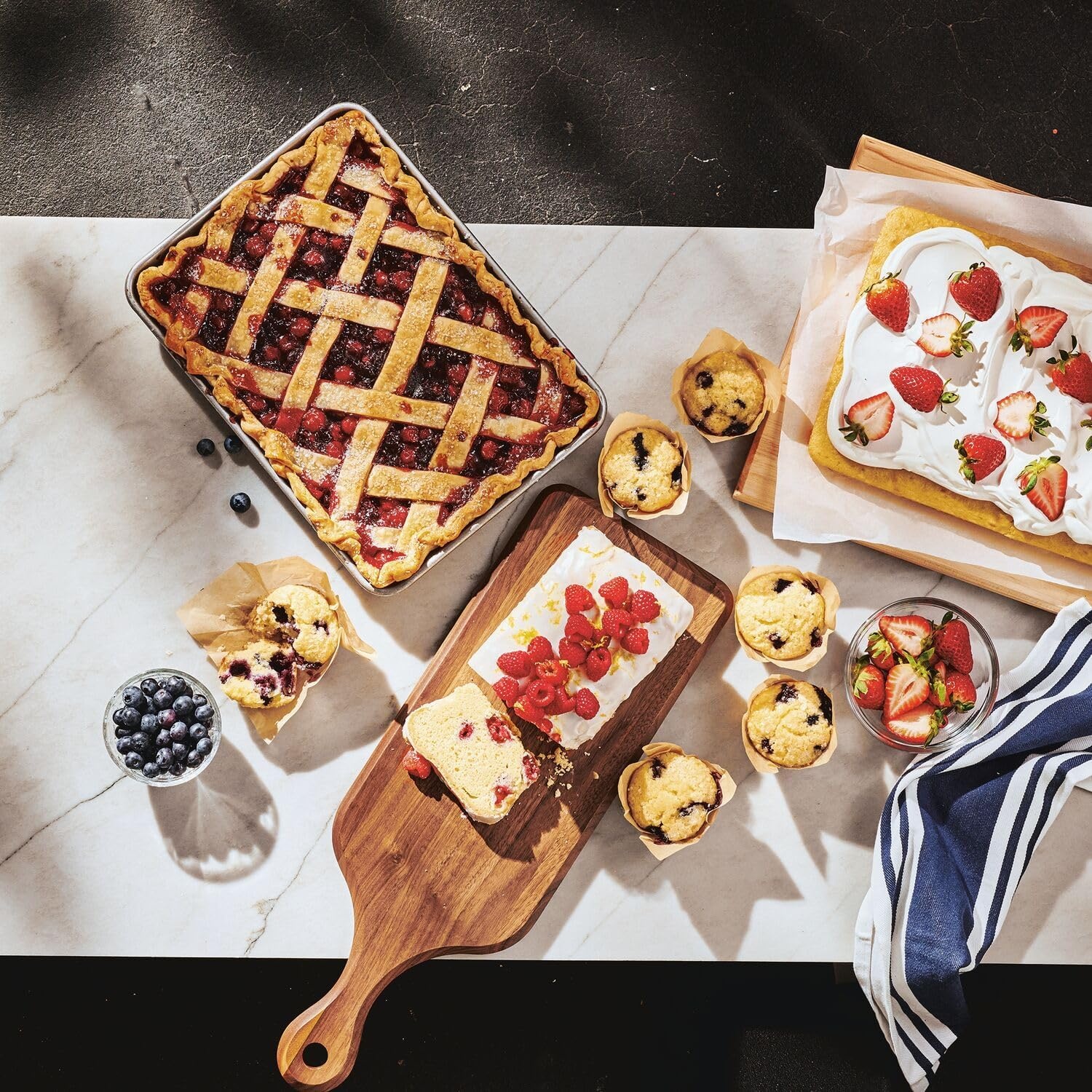 image:imageSur La Table Commercial Baking Pan Set 3Piece Aluminized Steel Pans 14 Pan 12 Pan Jelly Roll Pan with Fluted Corrugated Design for Even Heating Rust ampamp Warp Resistant Nonstick Silicone
