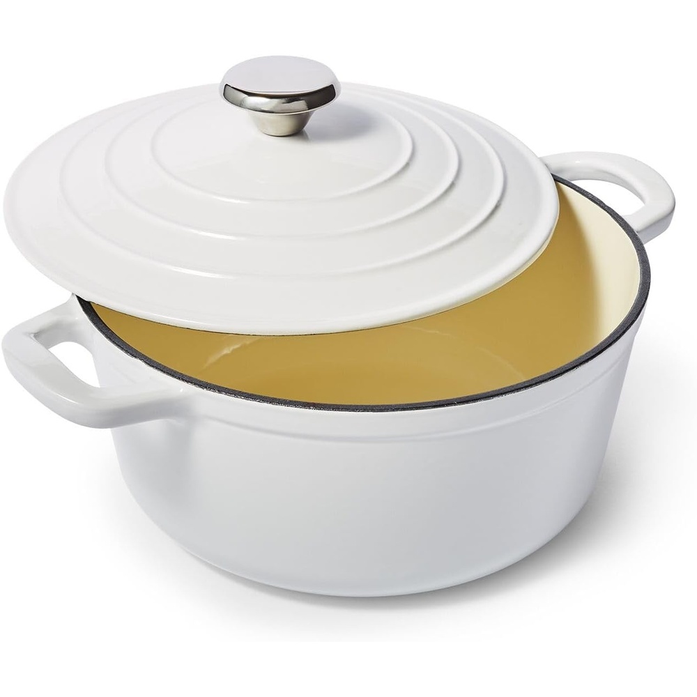 image:imageSur La Table 4Qt Enameled Cast Iron Dutch Oven  Oven ampamp Broiler to 500F Induction Compatible with Lid for Braising Baking ampamp Deep Frying Nonstick Interior WhiteWhite