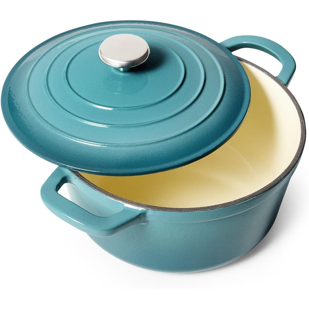 image:imageSur La Table 5Qt Enameled Cast Iron Dutch Oven With Lid for Braising Baking ampamp Deep Frying Induction Compatible Oven to 500F MoistureRetaining Design for Flavorful Results Light Blue