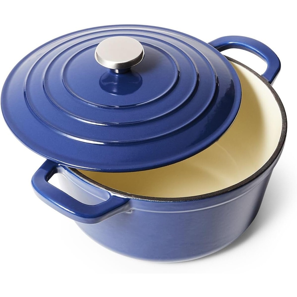 image:imageSur La Table 5Qt Enameled Cast Iron Dutch Oven With Lid for Braising Baking ampamp Deep Frying Induction Compatible Oven to 500F MoistureRetaining Design for Flavorful Results Blue