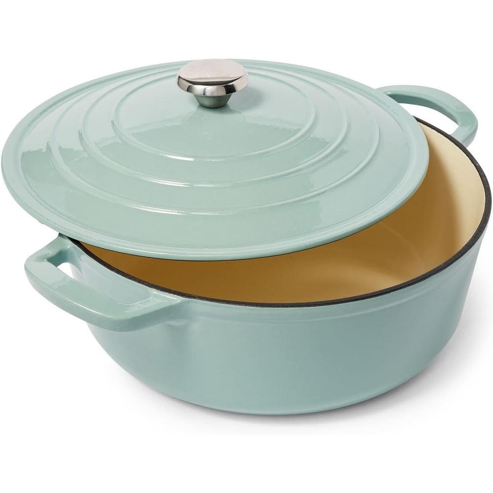 image:imageSur La Table 7Qt Enameled Cast Iron Dutch Oven With Lid for Braising Baking ampamp Deep Frying Induction Compatible Oven to 500F Seals in Moisture for Flavorful Results Light TealLight Teal