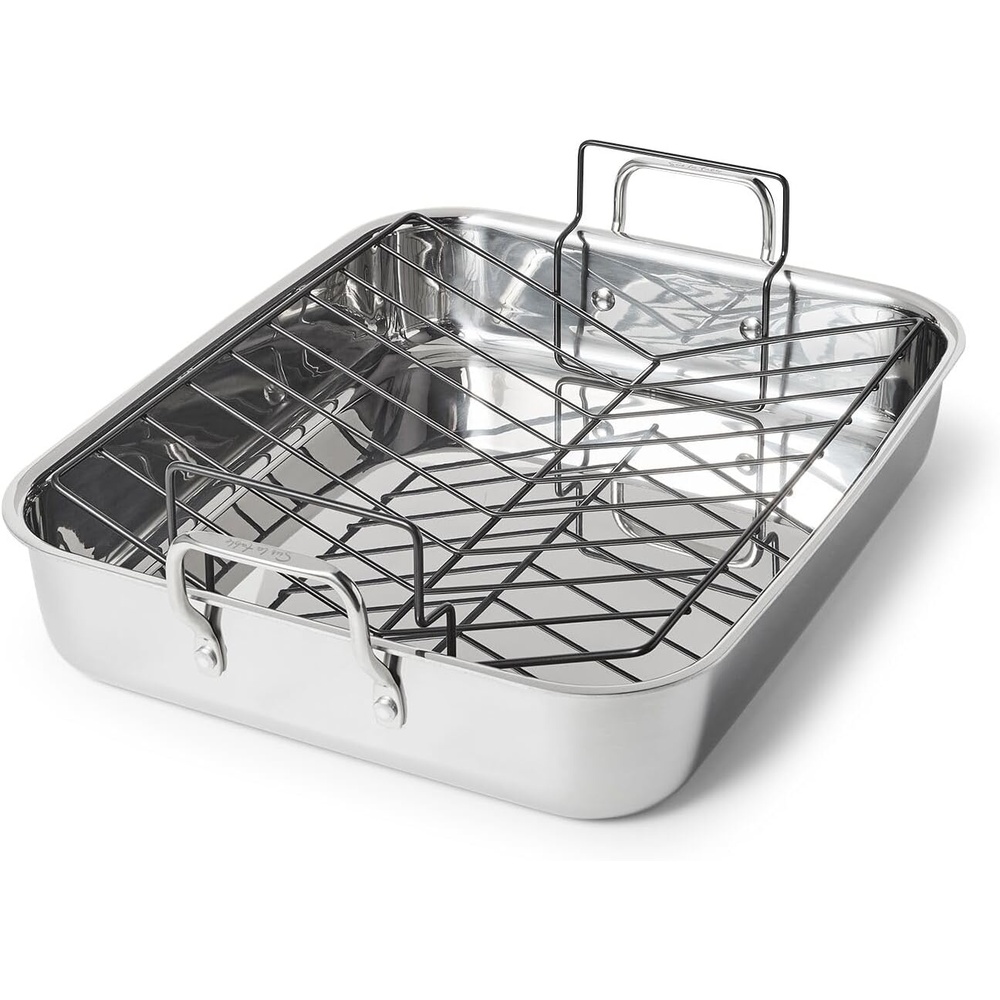 image:imageSur La Table Classic 3Ply Stainless Steel Roaster with Nonstick Rack 1575quotx13quot Silver