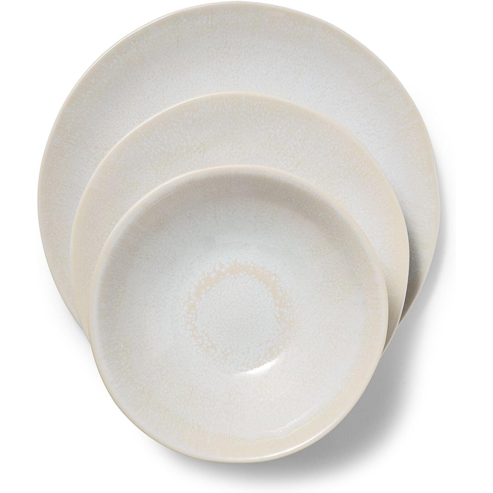 image:imageSur La Table Cloud Stoneware Dinnerware Set 12Piece Handcrafted Ceramic Collection Made in Portugal with Reactive Glaze Organic Design Dishwasher ampamp Microwave White
