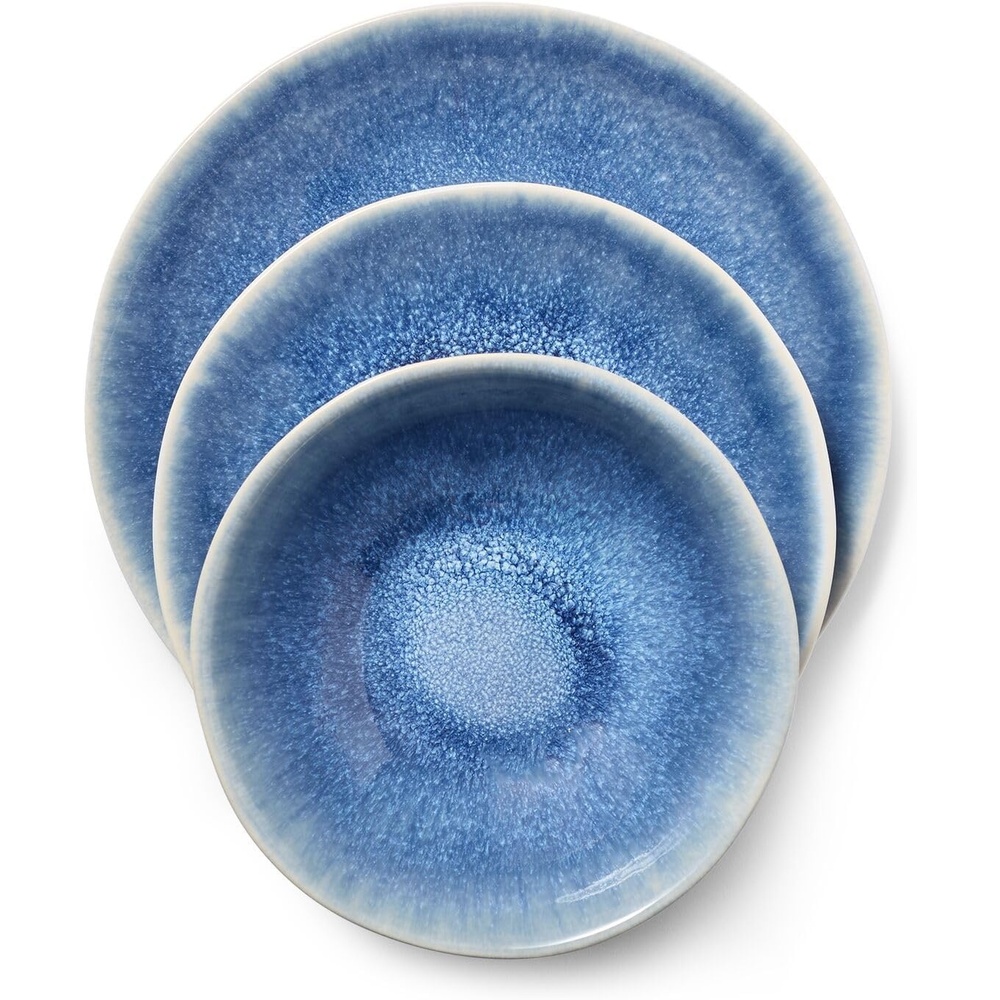 image:imageSur La Table Cloud Stoneware Dinnerware Set 12Piece Handcrafted Ceramic Collection Made in Portugal with Reactive Glaze Organic Design Dishwasher ampamp Microwave Blue