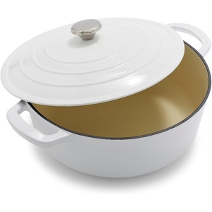 Sur La Table 7-Qt Enameled Cast Iron Dutch Oven – With Lid for Braising, Baking & Deep Frying, Induction Compatible, Oven to 500°F, Seals in Moisture for Flavorful Results, Light Teal(White)