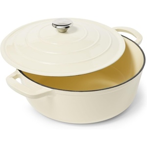 Sur La Table 7-Qt Enameled Cast Iron Dutch Oven – With Lid for Braising, Baking & Deep Frying, Induction Compatible, Oven to 500°F, Seals in Moisture for Flavorful Results, Light Teal(Almond)