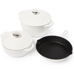 Sur La Table Enameled Cast Iron Cookware Set – Includes 5-Qt & 2.5-Qt Dutch Ovens with Lids and 10″ Skillet, Oven to 500°F, Induction Compatible, Essential Starter Gift Set, Light Blue(White)