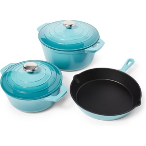 Sur La Table Enameled Cast Iron Cookware Set – Includes 5-Qt & 2.5-Qt Dutch Ovens with Lids and 10″ Skillet, Oven to 500°F, Induction Compatible, Essential Starter Gift Set, Light Blue(Light Blue)